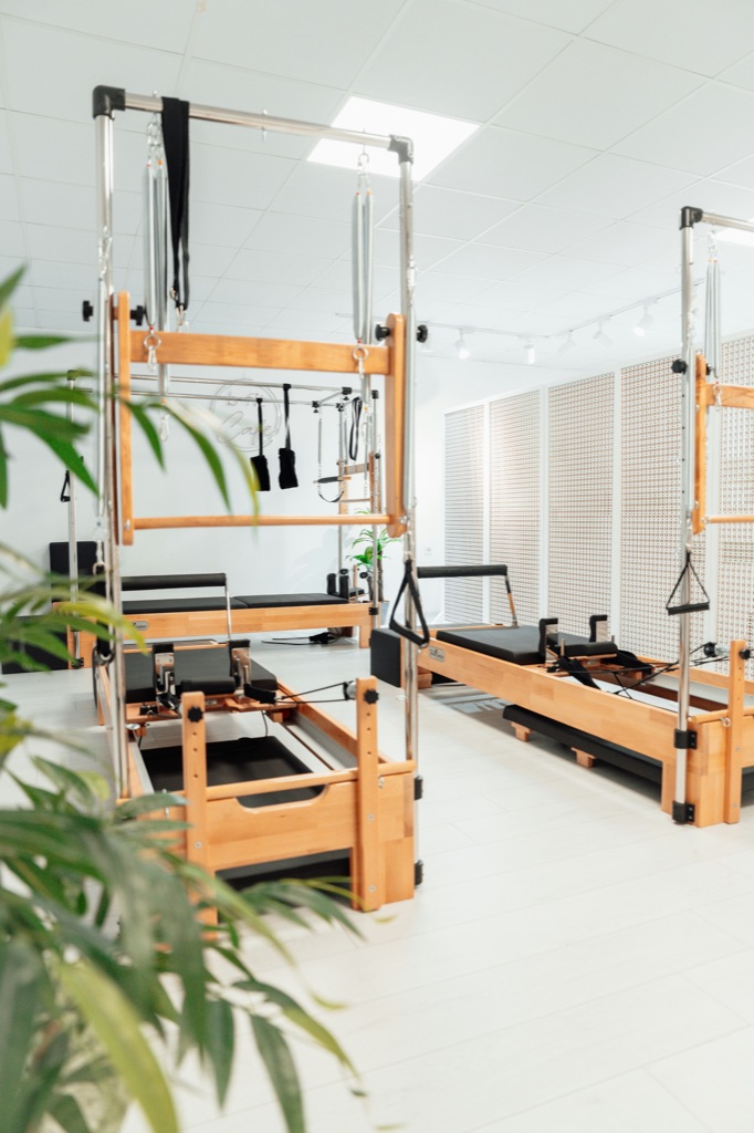 Reformers in a pilates studio